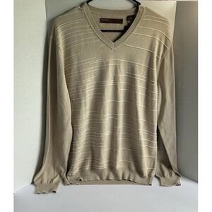 Mens Perry Ellis V-neck Pullover Sweater Size Medium 100% Cotton Lightweight NWT